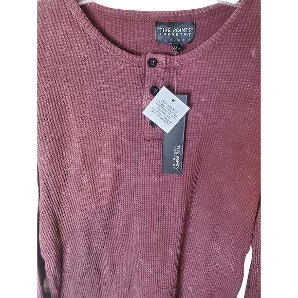 Five Points Industry Waffle Knit Mineral Wash Burgundy Crew Neck Top, NWT, Med - Picture 2 of 7